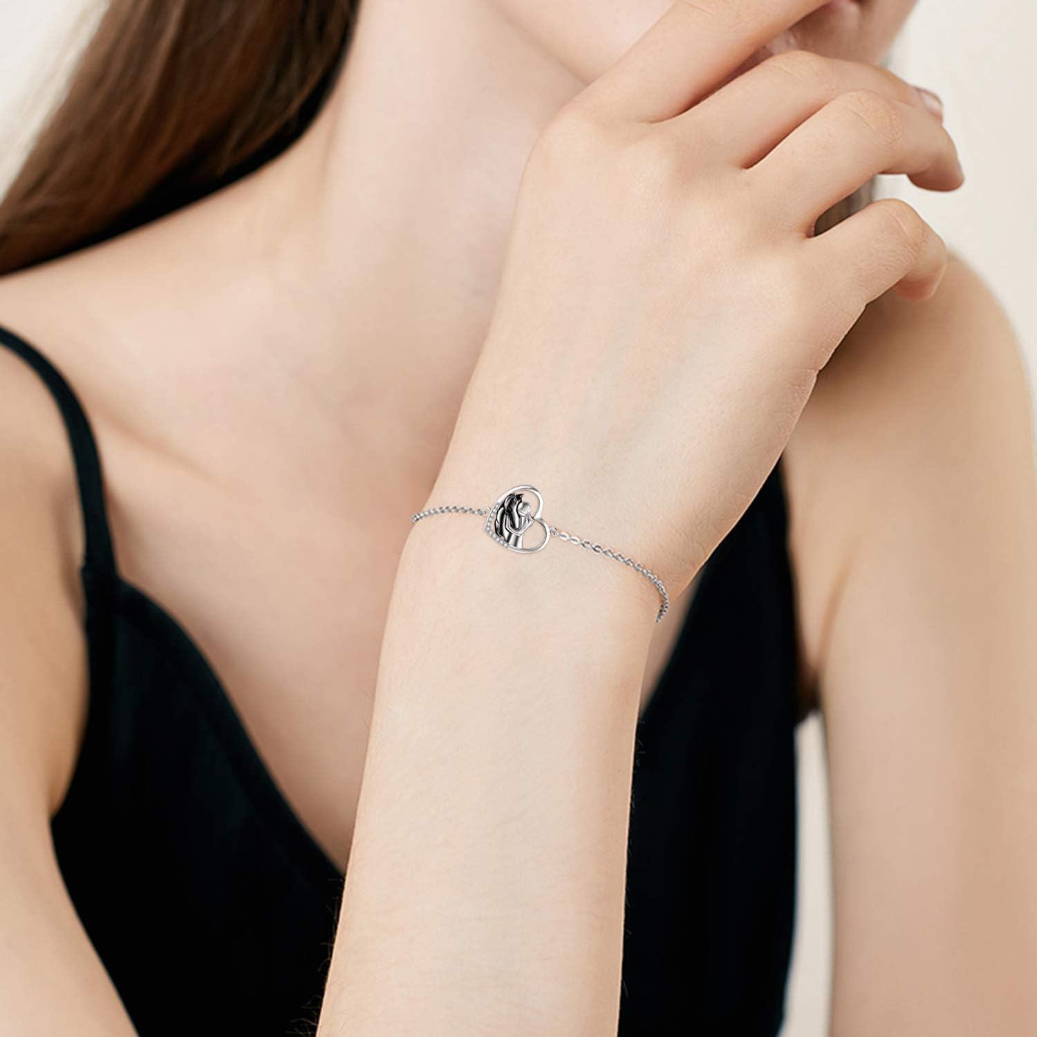  Sterling Silver Stone Horse Adjustable Bracelet for Women -0-6