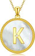 wholesale Gold 925 Sterling Silver Mother of Pearl Initial K Pendant Necklace for Women-0-0