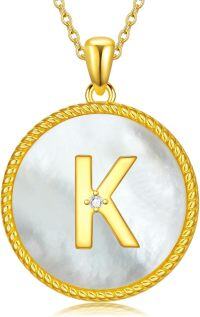 wholesale Gold 925 Sterling Silver Mother of Pearl Initial K Pendant Necklace for Women-Letter K