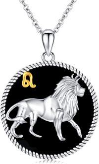 wholesale 925 Sterling Silver Lion Leo Zodiac Sign Black Onyx Gemstone Pendant Necklace for Women Men s-Leo(7.23-8.22)