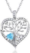 wholesale S925 Sterling Silver & White Gold Plated 1CT Aquamarine & Simulated Diamond Tree of Life Heart Pendant Necklace for Women-0-0