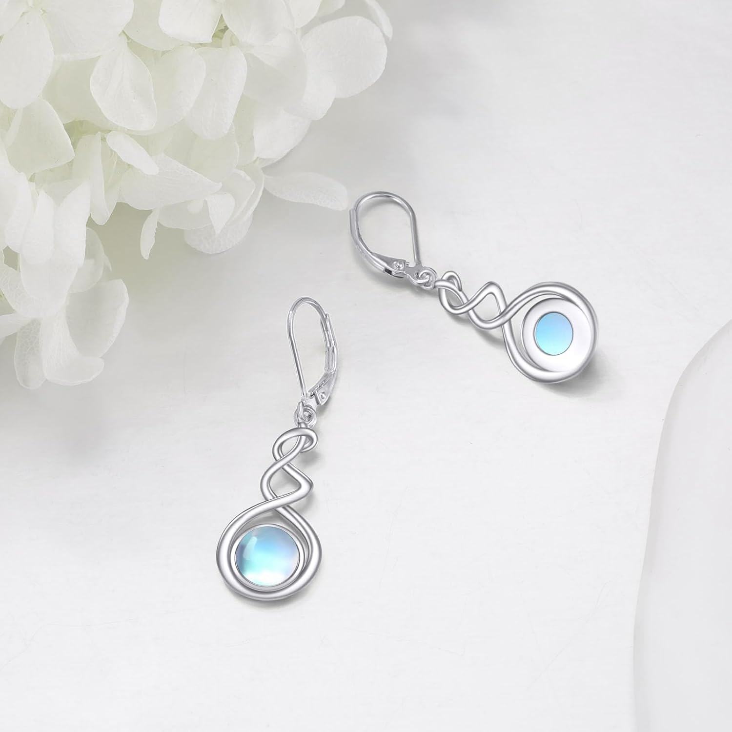 925 Sterling Silver Rainbow Moonstone Spiral Drop Earrings Gift for Her-0-2