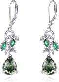 wholesale 925 Sterling Silver Green Stone Flower Design Leverback Earrings-0-0