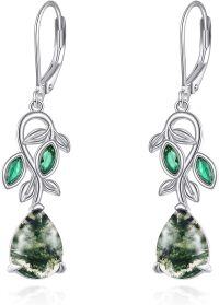 wholesale 925 Sterling Silver Green Stone Flower Design Leverback Earrings-Leaf