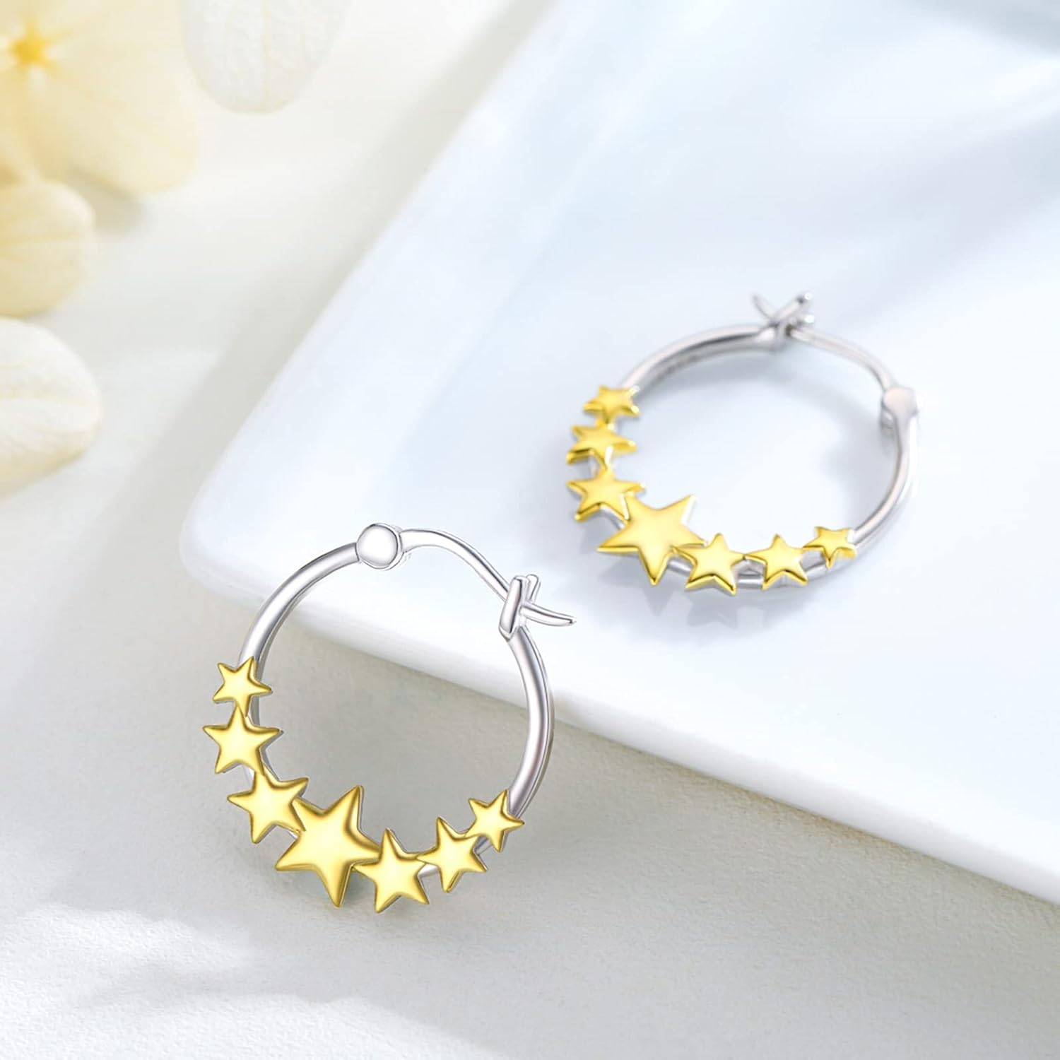 Sterling Silver Gold Plated Star Huggie Hoop Earrings for Women-0-2