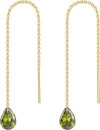 wholesale 14K Solid Gold Birthstone Threader Earrings for Women Dangle Drop Jewelry Gifts-08-August-Peridot