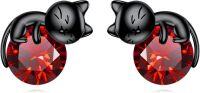 wholesale 925 Sterling Silver Black Cat Stud Earrings with Birthstone-B-January Birthstone Stud
