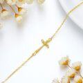 wholesale 14K Gold Sideways Cross Charm Bracelet with Diamond Accent - Religious Gifts for Her (Yellow)-0-5