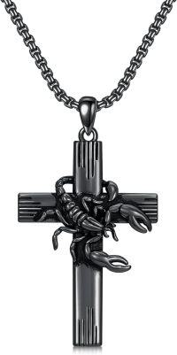 wholesale Sterling Silver Cross Pendant Necklace for Women Men Religious Jewelry Gift for Christmas Birthday Mothers Day-01-01-Scorpion-Black