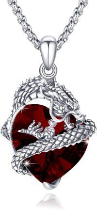 wholesale 925 Sterling Silver Birthstone Dragon Pendant Necklace for Women-January - Dragon Necklace
