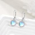 wholesale 925 Sterling Silver Round Moonstone Leverback Dangle Drop Earrings with Cubic Zirconia Halo 3cm Long-0-2