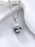 TOUPOP S925 Sterling Silver Black Freshwater Pearl Graduation Owl Pendant Necklace-0-1