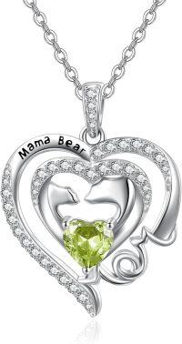 wholesale 925 Sterling Silver Birthstone Mama Heart Necklace for Mom Wife Grandma-08 Aug - Peridot