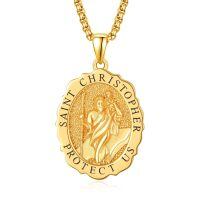 wholesale 925 Sterling Silver & 24k Gold Plated Customizable Saint Christopher Protect Us Medallion Pendant Necklaces for Men and Women-St Christopher-St Christopher-St Christopher-Personalized