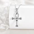 wholesale 925 Sterling Silver Ankh Cross Pendant Necklace with Black Cubic Zirconia Elements for Women and Men-0-4
