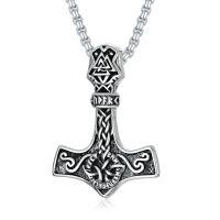 wholesale 925 Sterling Silver Thor Hammer Pendant Necklace-B-Viking Mjöllnir