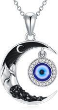 wholesale 925 Sterling Silver Evil Eye Crescent Moon Necklace for Women Men Protection Amulet Charm Pendant Gift 45cm Chain Length-0-0