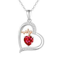 wholesale 925 Sterling Silver Heart Pendant With Peridot And Rose Gold Ecg Design-07-Jul-Ruby