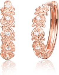 wholesale 925 Sterling Silver & Cubic Zirconia Rose Huggie Hoop Earrings for Women, Elegant Floral Design, Hypoallergenic, Gift Ready, 16mm-02-Rose
