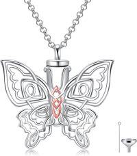 wholesale 925 Sterling Silver Butterfly Cremation Pendant with Rose Gold Accents and Funnel Set - Memorial Keepsake Jewelry for Ashes-05-Butterfly Filigree Urn