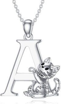 wholesale Silver A Z Alphabet Pendant Necklace Cat Initial Gift for Women-A