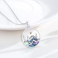 wholesale 925 Sterling Silver Round Mountain Scene with Abalone Shell Inlay and Yellow Stone Pendant Necklace for Women Girls-0-1