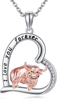 wholesale 925 Sterling Silver Yak Love You Forever Heart Pendant Necklace for Women Girls Gifts-COW