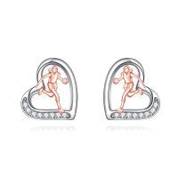 wholesale 925 Sterling Silver Sports Basketball Player Heart Stud Earrings s for Women-Basketball