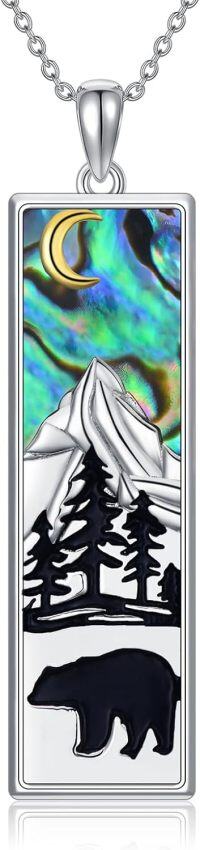 wholesale 925 Sterling Silver Pendant with Turquoise and Abalone Shell - Mountain & Bear Design Necklaces for Women Nature Inspired Gifts-Mountain Bear