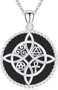 wholesale Silver Celtic Knot Pendant with 925 Sterling Silver Chain and Gemstones (Abalone Shell Malachite Turquoise Black Onyx)-B5-Black Agate