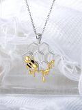 wholesale 925 Sterling Silver Honeycomb Bee Pendant Necklace-0-2