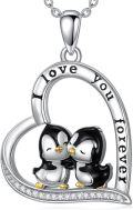 wholesale 925 Sterling Silver Penguin Heart Love You Forever Pendant Necklace for Women-0-0