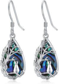 wholesale 925 Sterling Silver Abalone Shell Tree Of Life Drop Earrings - Celtic Design Butterfly & Dragonfly Charm  For Her-Tree of Life-Cat