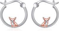 wholesale 925 Sterling Silver Pink Dog Charm Hoop Earrings Gift for Girls and Women-Chihuahua