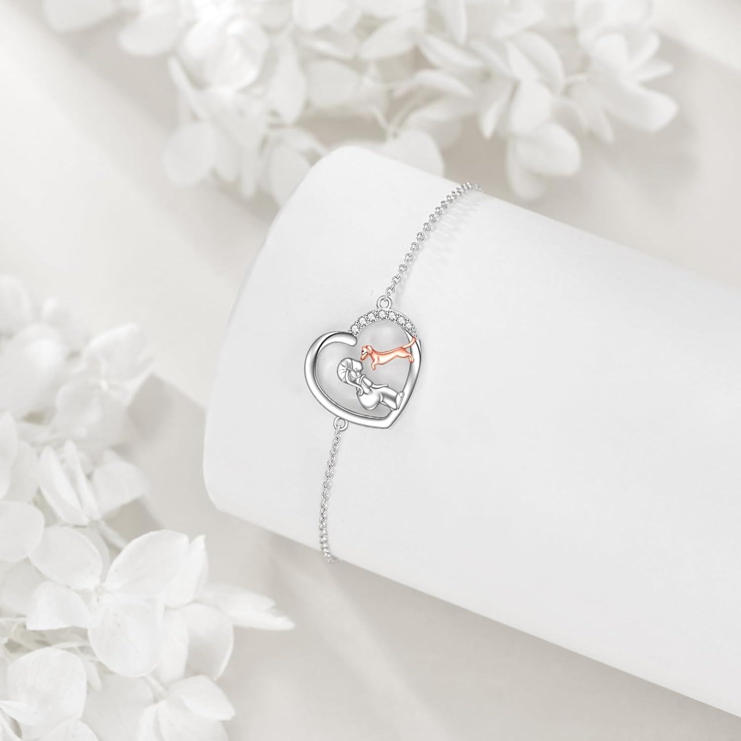 wholesale 925 Sterling Silver Elephant and Dog in Love Charm Bracelet for Women Gifts-0-1