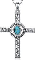 wholesale 925 Sterling Silver & Turquoise Cross Necklace with Floral Pendant - 18 Adjustable Chain, Healing Stone, Vintage Oxidized Finish, Gift for Her-0-0
