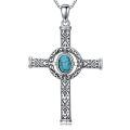 wholesale 925 Sterling Silver & Turquoise Cross Necklace with Floral Pendant - 18 Adjustable Chain, Healing Stone, Vintage Oxidized Finish, Gift for Her-0-0