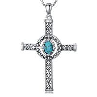 wholesale 925 Sterling Silver & Turquoise Cross Necklace with Floral Pendant - 18 Adjustable Chain, Healing Stone, Vintage Oxidized Finish, Gift for Her-Florals