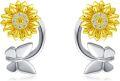 wholesale 925 Sterling Silver Sunflower Austrian Crystal Hoop Earrings for Non-Pierced Ear Women Girl Gifts-0-0