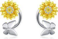 wholesale 925 Sterling Silver Sunflower Austrian Crystal Hoop Earrings for Non-Pierced Ear Women Girl Gifts-Sunflower Cuff Earrings