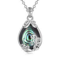 wholesale 925 Sterling Silver Moss Agate Teardrop Pendant Necklace for Women-Abalone Shell