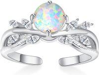 wholesale Sterling Silver Aquamarine Opal Heart Round Vine Leaf Open Promise Ring for Women-Opal Round