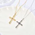 wholesale Gold 925 Sterling Silver Black Cubic Zirconia Cross Pendant Necklace for Women Mom Faith Gift-0-2