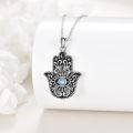 wholesale 925 Sterling Silver Evil Eye Hamsa Hand Pendant Necklace with Blue Crystal and Moon Design-0-2