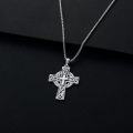 wholesale Silver Celtic Cross Pendant Necklace for Men with 2 5mm 22 +2 Adjustable Rolo Chain-0-2