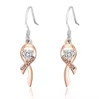 wholesale 925 Sterling Silver Heart-Shaped Survivor Ribbon Drop Earrings Wholesale - Breast Cancer Awareness  for Women-Pink Ribbon