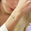 wholesale 925 Sterling Silver Sunflower Bracelet With Green Leaves-0-1