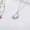 TOUPOP 14K Gold Plated Pink Zircon Unicorn Moon Initial T Necklace-0-4