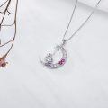 TOUPOP 14K Gold Plated Pink Zircon Unicorn Moon Initial T Necklace-0-4