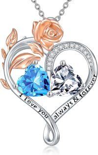 wholesale Sterling Silver Rose Quartz Heart Birthstone Necklace for Women Valentine s Day Gift-03-04-Mar-Apr Birthstones